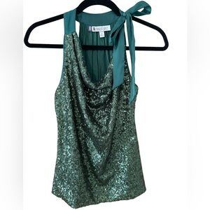 JENNIFER LOPEZ Evergreen Sequin Halter Tank Top, size M petite Y2K holiday